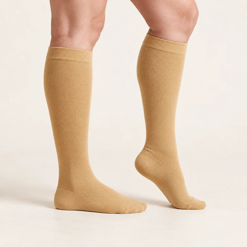 Lovelle Lift compression socks in Sand – side view – graduated compression from ankle to knee