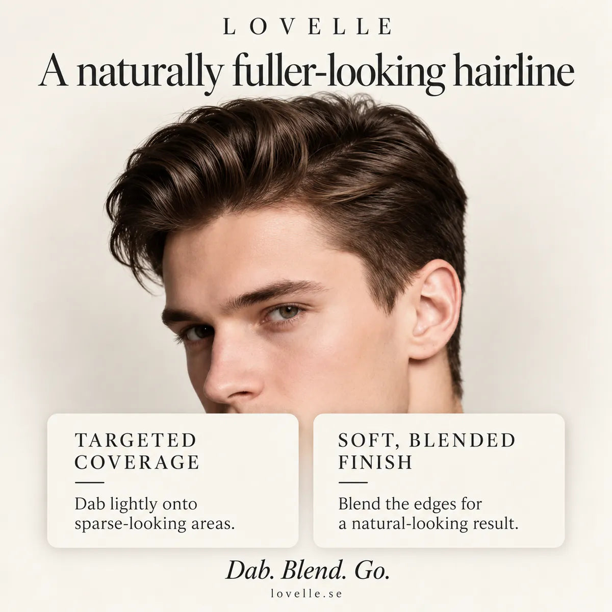 Man with a fuller hairline after Dab & Go – targeted coverage with a softly blended finish